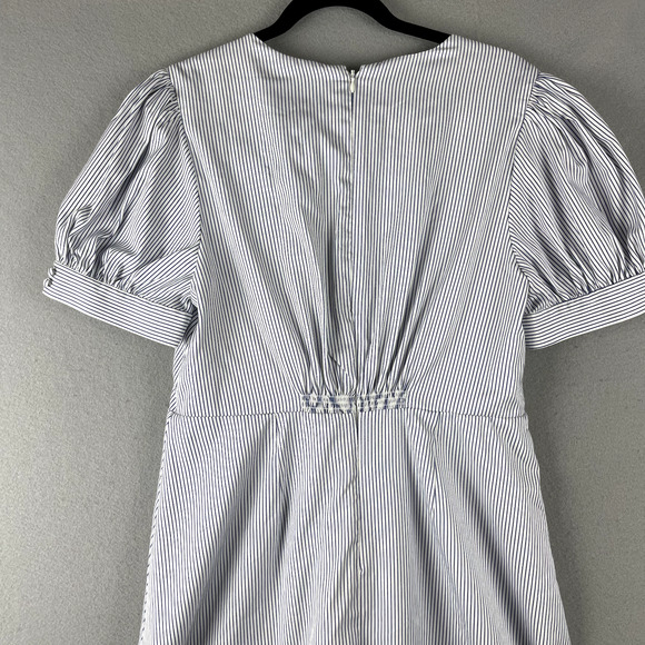 Alex Marie Fit Flare Dress Womens 10 Pinstripe Cinch Puff Sleeve Classy Minimal - Picture 11 of 14